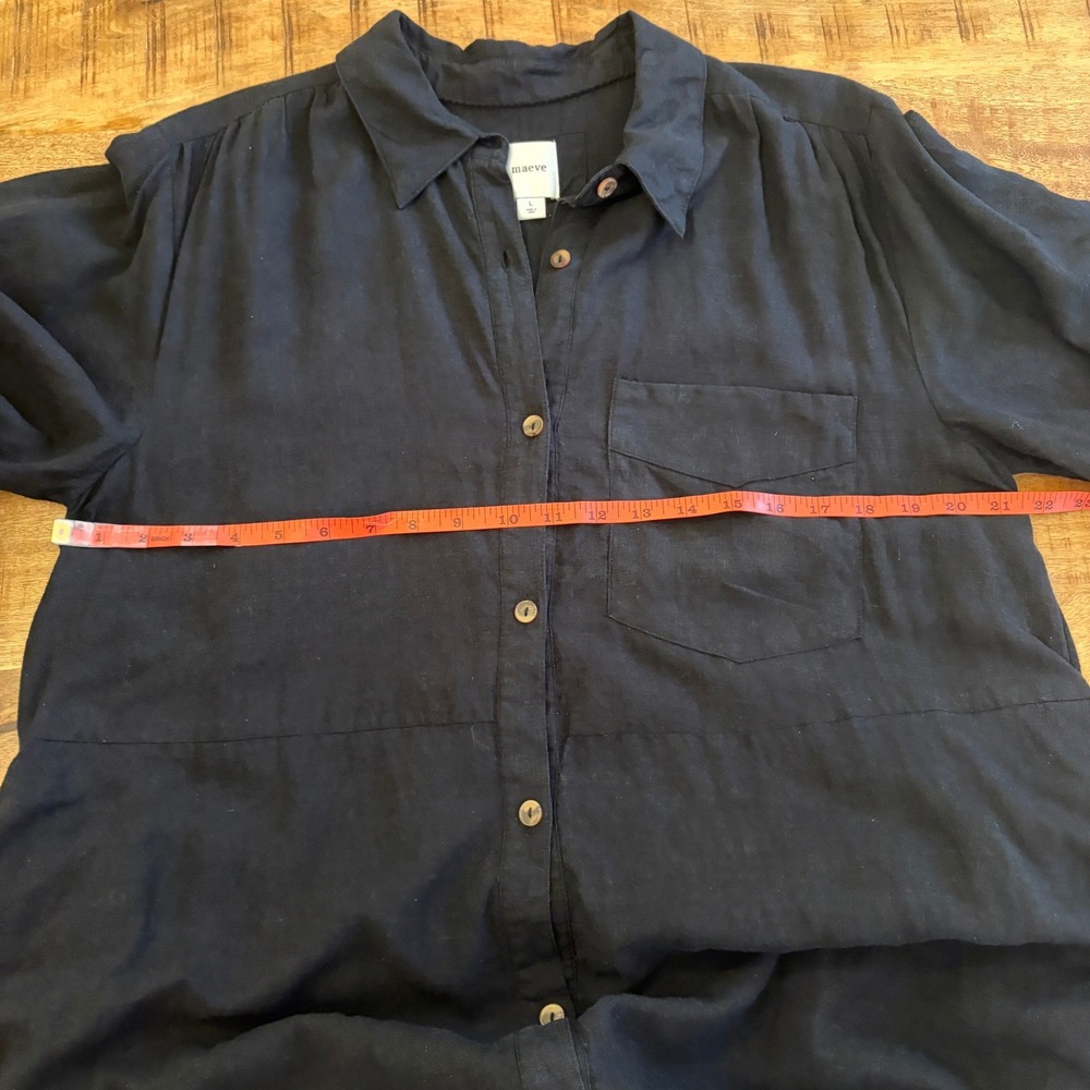 Anthropologie Maeve Mona Linen Shirt Dress L Maxi Puff Sleeve Resort Beach Black - Picture 11 of 12